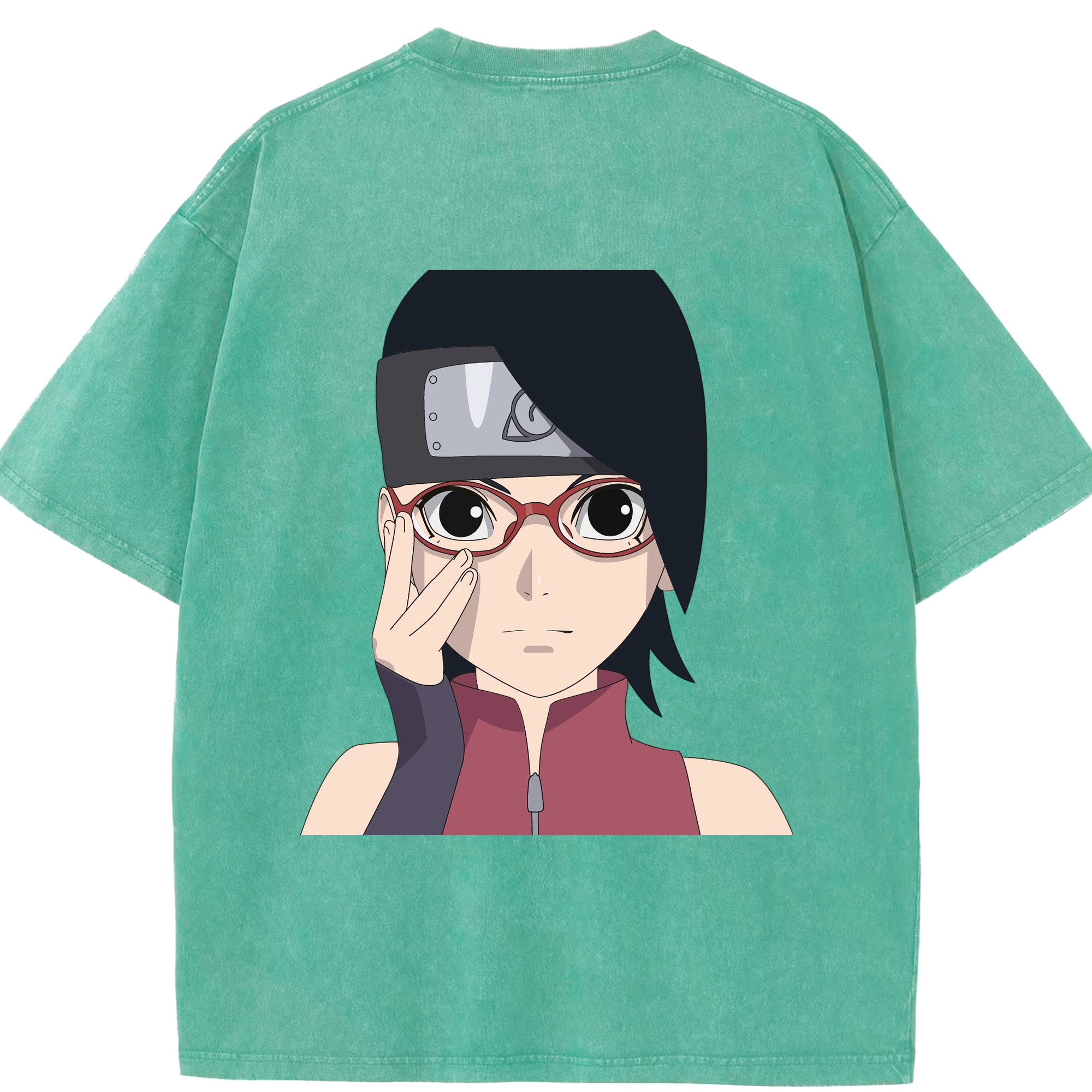 （画像用） NARUTO -ナルト- うちは サラダ Uchiha Sarada 綿100% ヴィンテージ風 半袖Tシャツ（背面プリント）